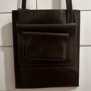 Vintage Minimalist Leather Crossbody Made In France Chocolate Brown